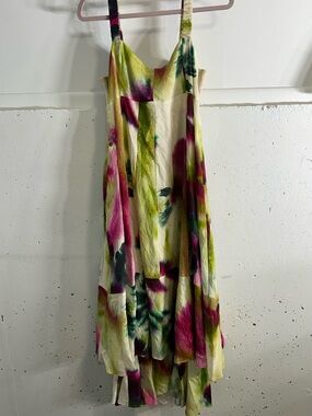 Anthropologie Watercolor Floral Maxi Dress in Cream, Pink & Green